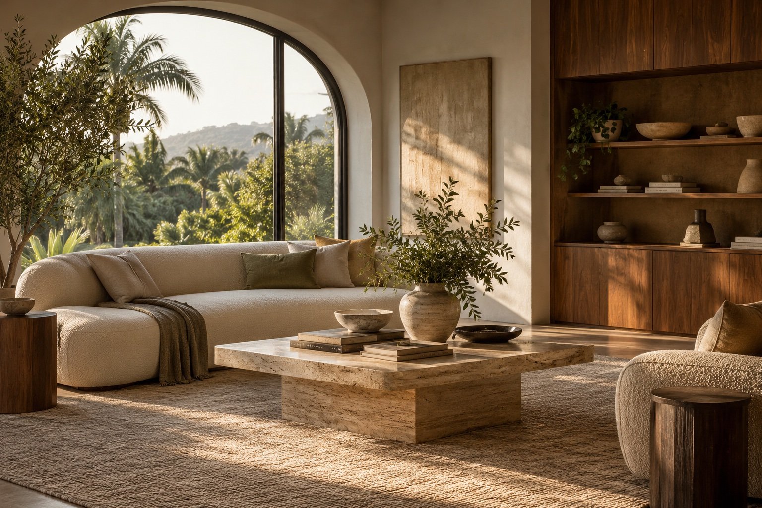 Warm contemporary interior presented in a website design concept