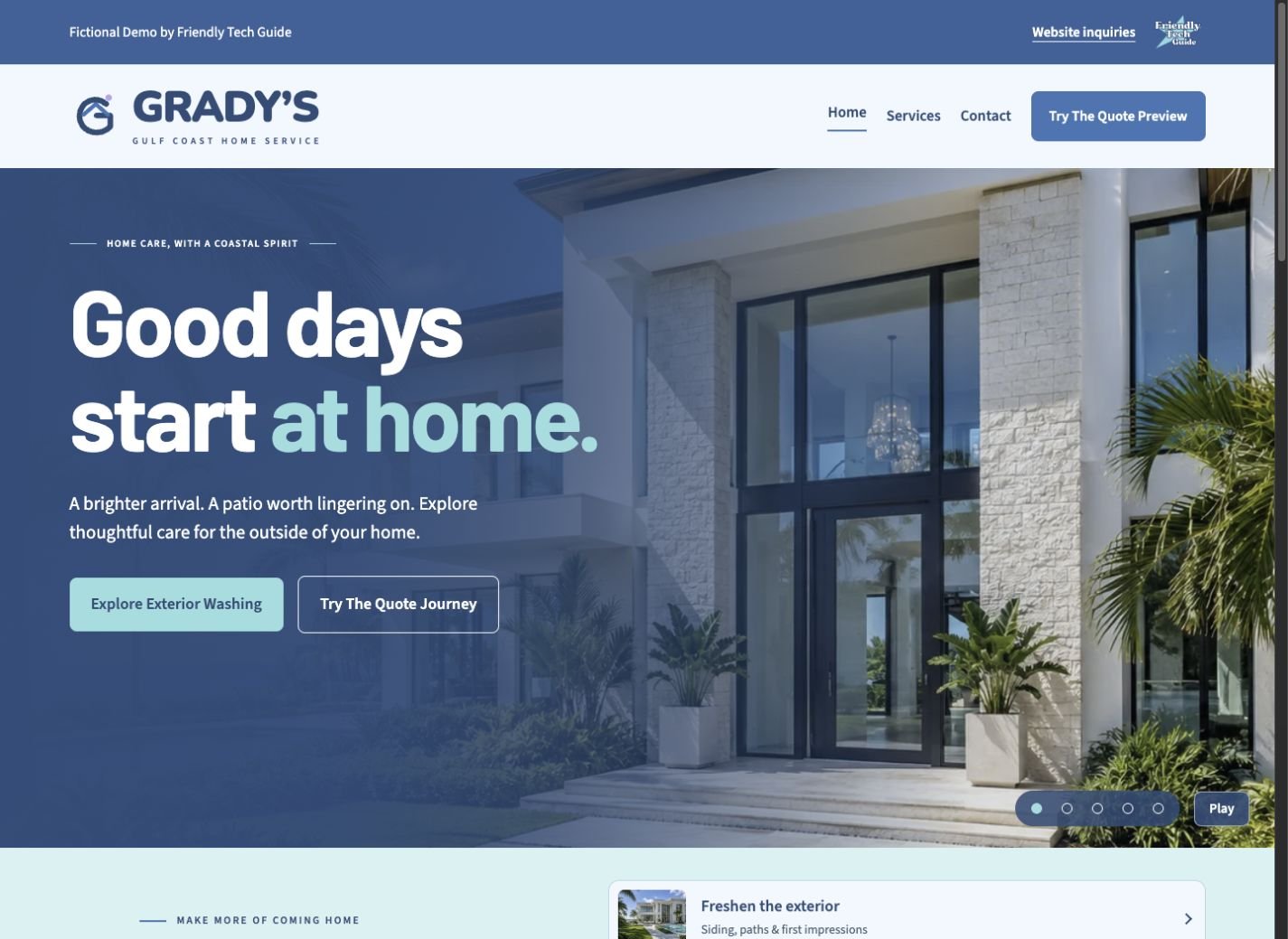 Grady’s demo website on desktop